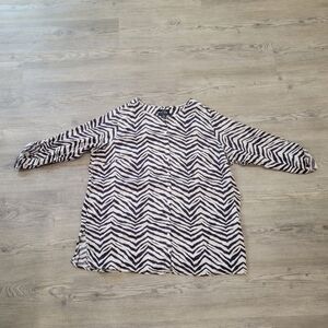 Tahari Linen Button Up Zebra Print Blouse Size 2X